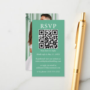 Minimalistische Hochzeit QR Foto Neo Mint Green UA Begleitkarte