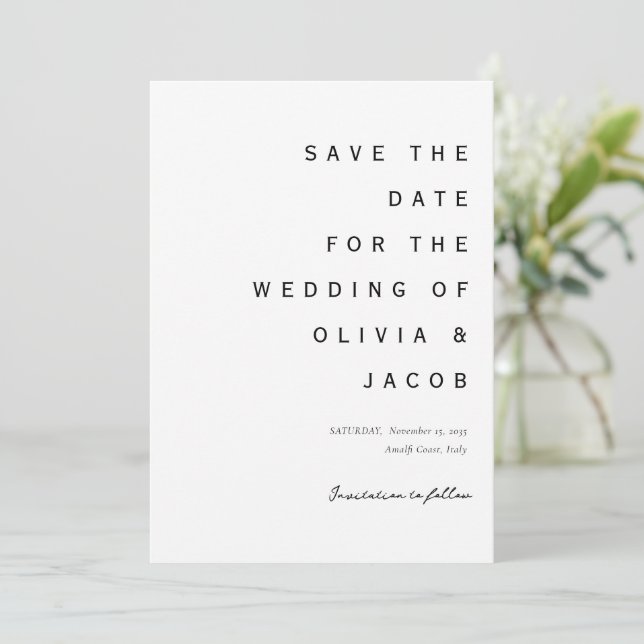 Minimalistische Hochzeit Save The Date (Stehend Vorderseite)