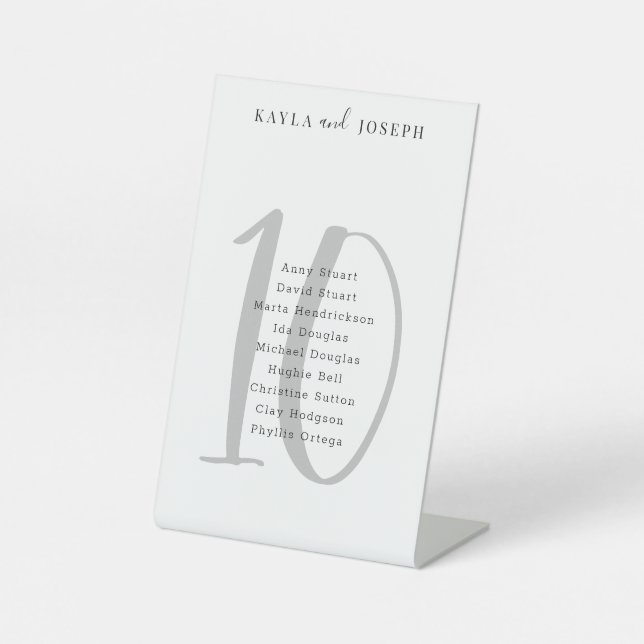 Minimalistische Hochzeit Tischnummer 10 Sockelschild (Vorderseite)