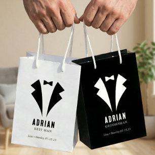Minimalistische Hochzeit Trauzeuge Name Weiß Mittlere Geschenktüte