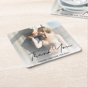 minimalistische Hochzeit verblasstes Foto Danke  Rechteckiger Pappuntersetzer