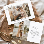 Minimalistische Hochzeit Vielen Dank Foto Simple Dankeskarte<br><div class="desc">Lassen Sie sich von unseren eleganten Dankeschön-Karten mit modernem Drehbuch und Ihrem Lieblings-Hochzeitsfest-Foto verzaubern. Diese Karten bieten ein stilvolles und minimalistisches Design, das perfekt zu jeder Hochzeitsästhesie passt. Personalisieren Sie sie mit einer herzlichen Danksagung, um Ihren Dank an Freunde und Familie für ihre Liebe und Unterstützung zu übermitteln. Diese Karten...</div>