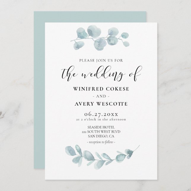 Minimalistische Hochzeit von Aquarellen Einladung (Vorne/Hinten)