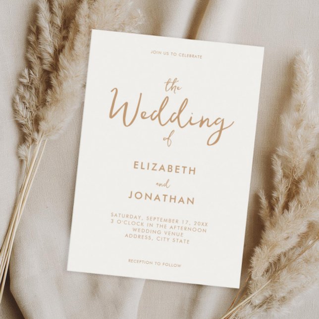 Minimalistische Hochzeit von Elfenbein und Tan-Kal Einladung (Von Creator hochgeladen)