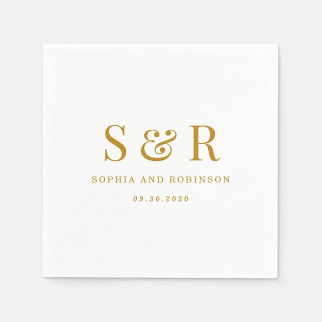 Minimalistische Hochzeit von Gold Script Monogram Serviette (Vorderseite)