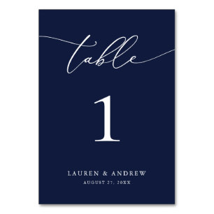 Minimalistische Hochzeit von Navy Blue Event Cus Tischnummer