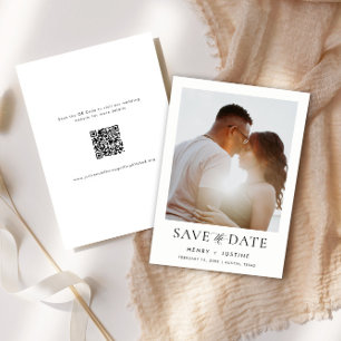 Minimalistische Hochzeit von Portrait-Foto und QR- Save The Date