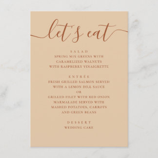 Minimalistische Hochzeit | Warmer Pfirsichsand Mod Menükarte