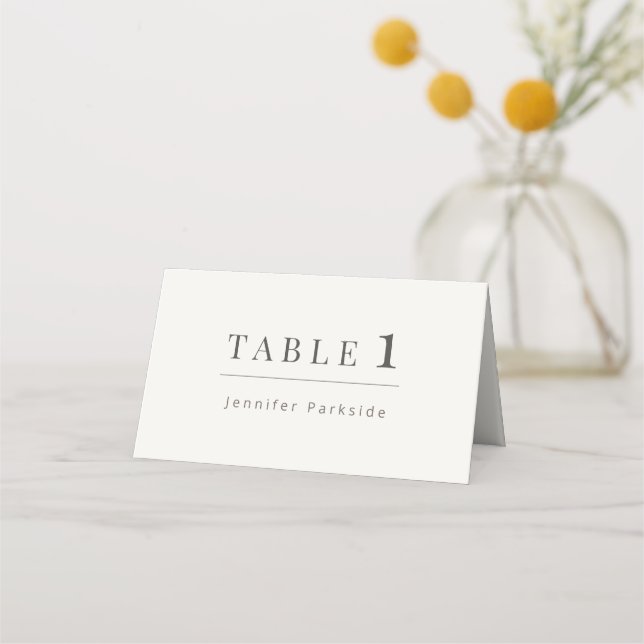 Minimalistische Hochzeit | Warmes Weiß Platzkarte (Vorderseite)