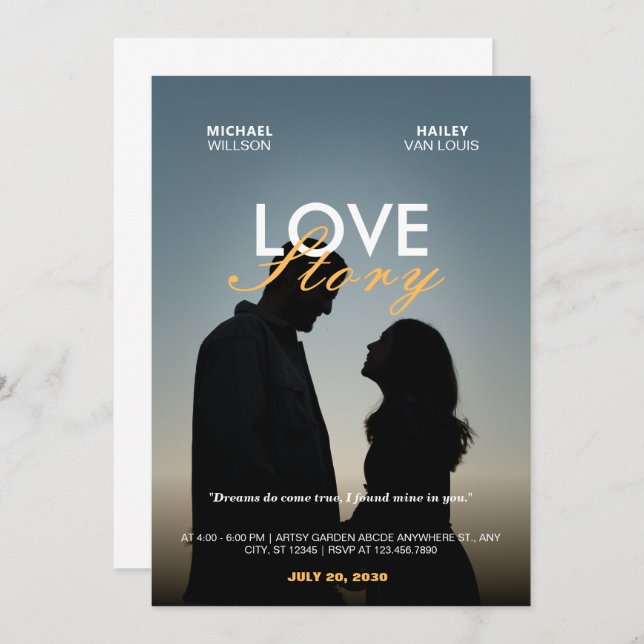 Minimalistische Hochzeitfilm-Poster-Foto-Liebe Einladung (Vorne/Hinten)