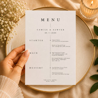 Minimalistische Hochzeits-Menükarte Modern Elegant Menükarte