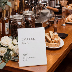Minimalistische Hochzeits-Tafel für die Coffee Bar Sockelschild