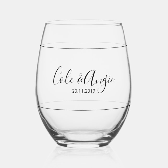 Minimalistische Hochzeitsbrille mit Linien Weinglas Ohne Stiel (Vorderseite)