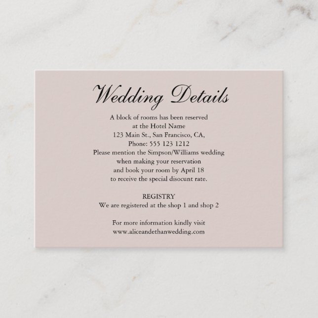 Minimalistische Hochzeitsdetails mit Foto Champagn Begleitkarte (Vorderseite)