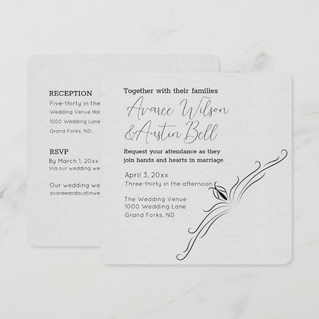 Minimalistische Hochzeitseinladung in Weiß und Sch Einladung (Vorne/Hinten)