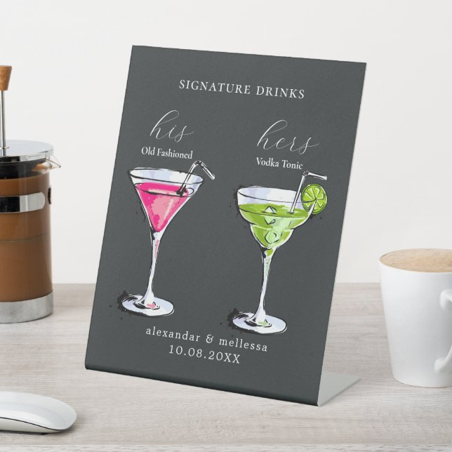 Minimalistische Hochzeitsignatur Drinks Pedestal-Z Sockelschild (In SItu)