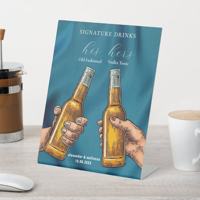 Minimalistische Hochzeitsignatur Drinks Pedestal-Z Sockelschild (In SItu)