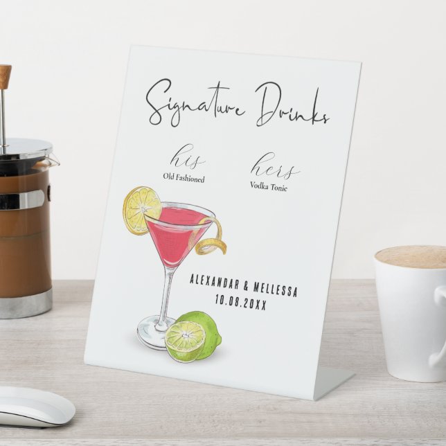 Minimalistische Hochzeitsignatur Drinks Pedestal-Z Sockelschild (In SItu)