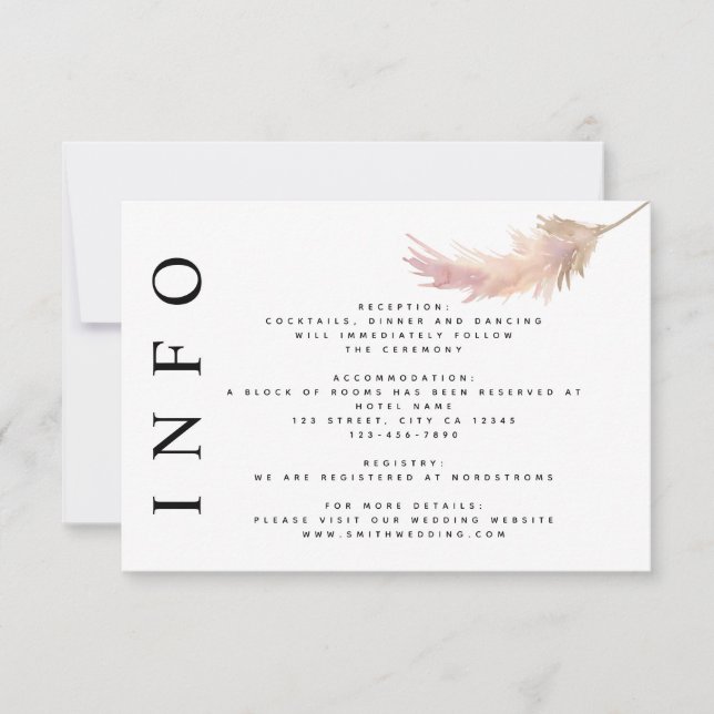 Minimalistische Hochzeitsinformationen für Blush P RSVP Karte (Vorderseite)