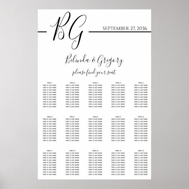 Minimalistische Hochzeitskarte in Schwarz/Weiß Poster (Vorne)
