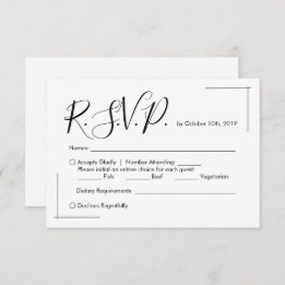 Minimalistische Hochzeitskarte mit überkreuzten Gr RSVP Karte