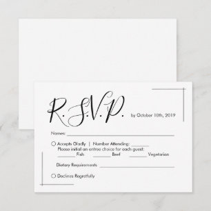 Minimalistische Hochzeitskarte mit überkreuzten Gr RSVP Karte