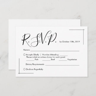 Minimalistische Hochzeitskarte mit überkreuzten Gr RSVP Karte