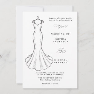 Minimalistische Hochzeitskleid-Einladung mit Linie Einladung