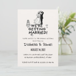 Minimalistische Hochzeitspaar-Skizze Schwarz & Wei Einladung