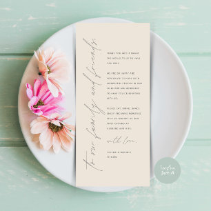 Minimalistische Hochzeitsplatteinstellung Dankesch Programm