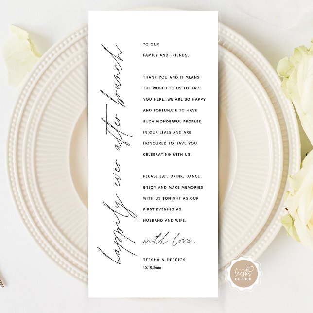 Minimalistische Hochzeitsplatteinstellung Dankesch Programm (Wedding Happily Ever After Brunch Place Setting Thank You Card, in Modern Minimalist Script Themed)