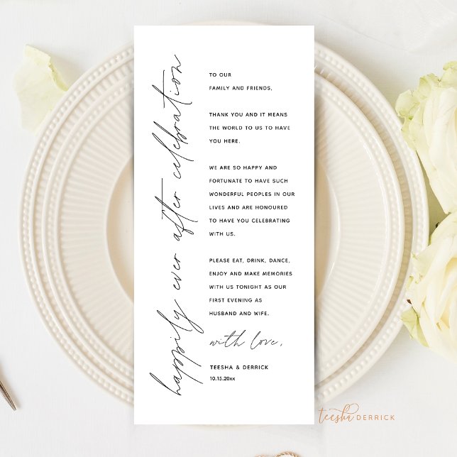 Minimalistische Hochzeitsplatteinstellung Dankesch Programm (Happily Ever After, Wedding Place Setting Thank You Card, Elopement Dinner Celebration)