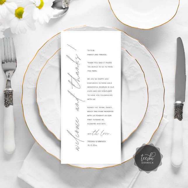 Minimalistische Hochzeitsplatteinstellung Dankesch Programm (Minimalist Wedding Place Setting Thank You Card, for dinner, brunch, lunch party, in dark grey)