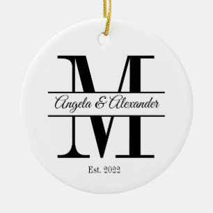 Minimalistische Hochzeitsplit Monogramm Keramik Ornament