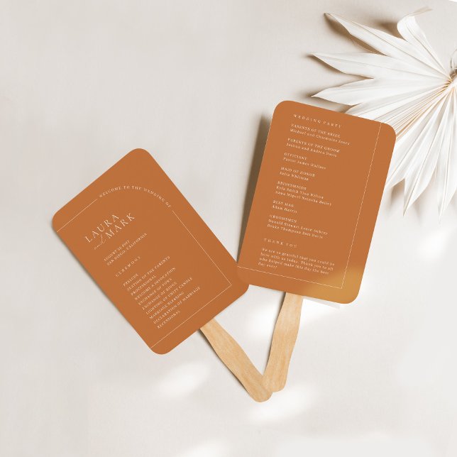Minimalistische Hochzeitsprogramme für Terracotta Fächer (Von Creator hochgeladen)