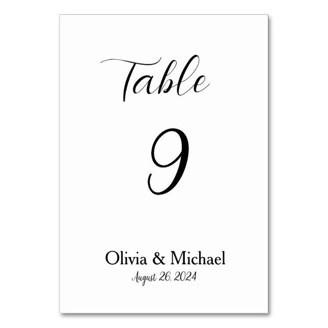 Minimalistische Hochzeitsszenarien in Weiß und Sch Tischnummer (Vorderseite)