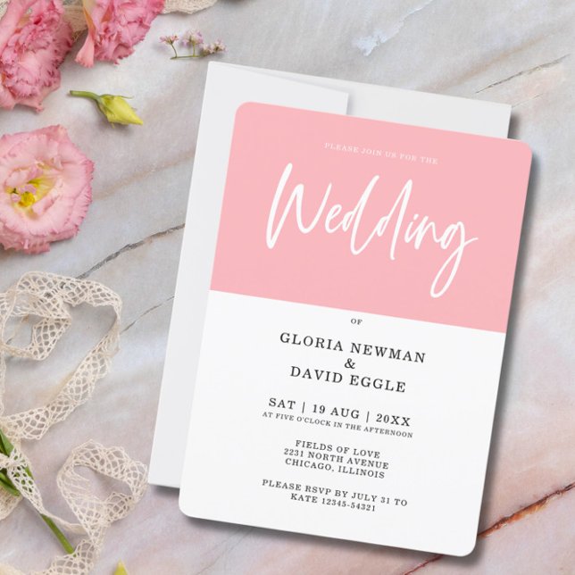 Minimalistische Hochzeitsszenierung in Rosa Einladung (Von Creator hochgeladen)