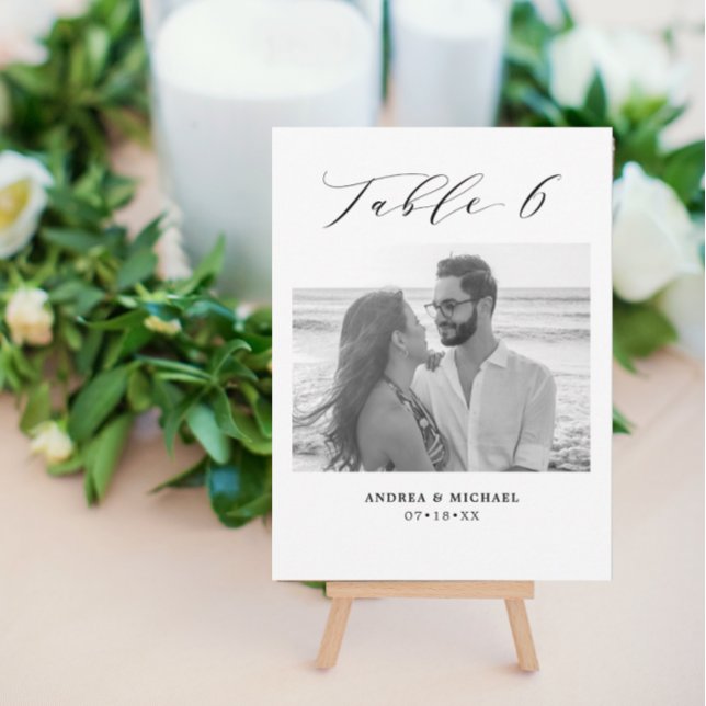 Minimalistische Hochzeitstabelle 6 Nummer und Bild Ankündigung (Von Creator hochgeladen)