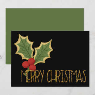 Minimalistische Holly-Beeren-Stickerei Weihnachten