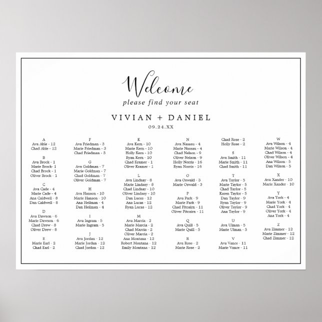 Minimalistische horizontale Alphabetisierungstabel Poster (Vorne)