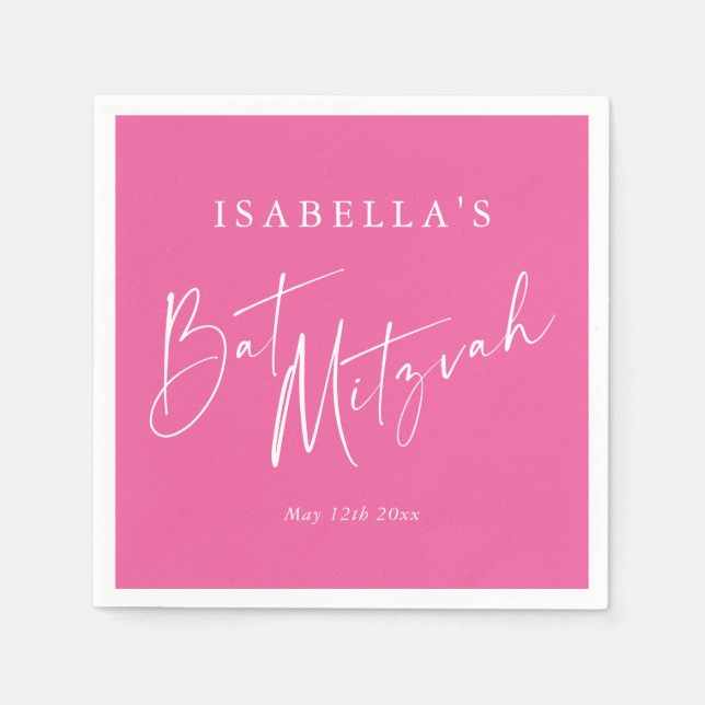 Minimalistische Hot-Pink-Custom-Bat-Mitzwa-Begrüßu Serviette (Vorderseite)