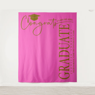Minimalistische Hot Pink & Gold Glückwunsch Gradua Wandteppich