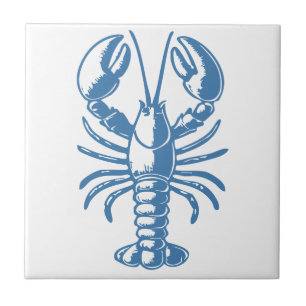 Minimalistische Hummer Linie Art Blue Kontur Küste Fliese