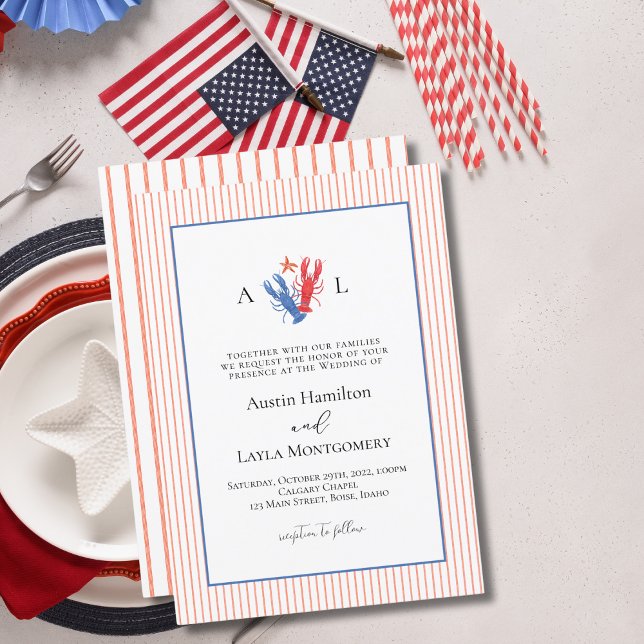 Minimalistische Hummerhochzeit mit einfachen Strei Einladung (Von Creator hochgeladen)