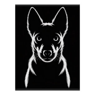 Minimalistische Hunde-Silhouette auf schwarz Poster
