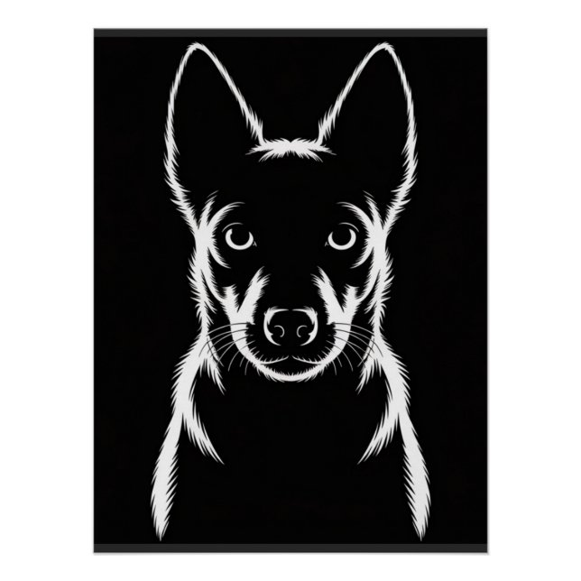 Minimalistische Hunde-Silhouette auf schwarz Poster (Vorderseite)