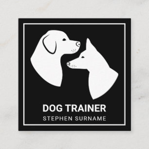 Minimalistische Hundsilhouetten auf Schwarz - Hund Quadratische Visitenkarte