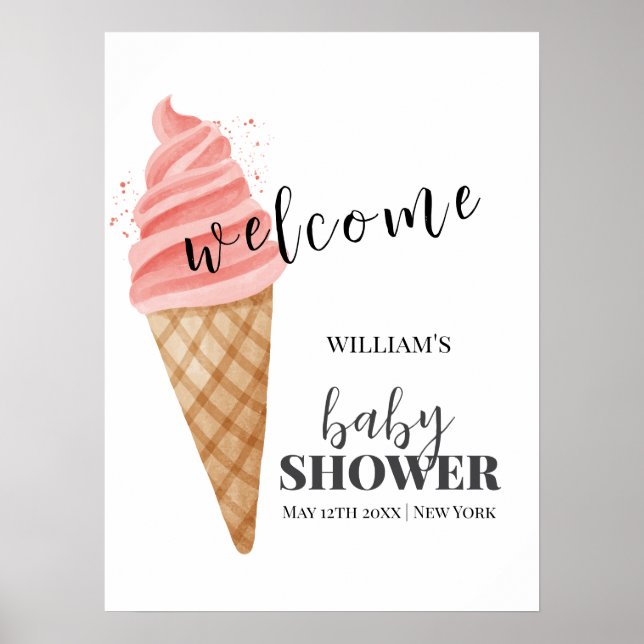 Minimalistische Ice Cream Scoop Baby Dusche Willko Poster (Vorne)