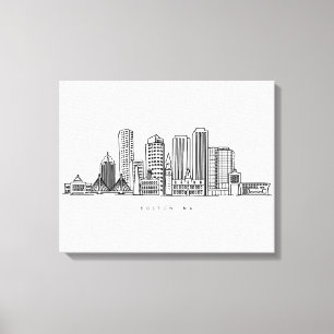 Minimalistische Illustration der Skyline von Bosto Leinwanddruck