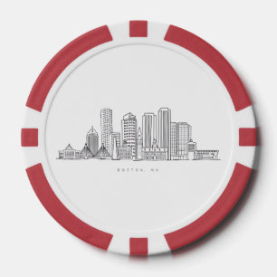 Minimalistische Illustration der Skyline von Bosto Pokerchips